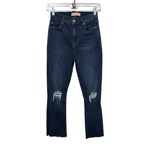 7 For All Mankind Denim - 7 For All Mankind Womens B Air Bootcut Crop Dark Wash Denim Jeans 25 Distressed